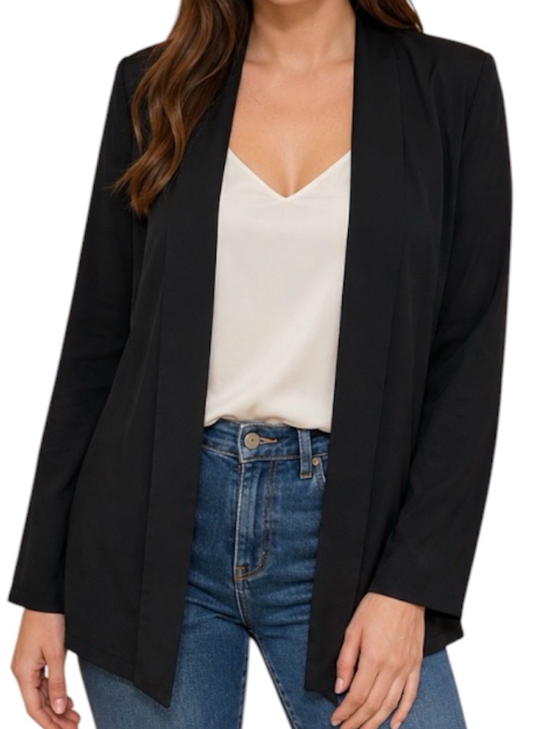Black Open Front Blazer Jacket Lightweight Career Layer Women’s Size 6